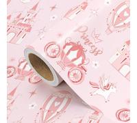 WRAPAHOLIC Princess Wrapping Paper - Mini Roll - 43.2cm x 5.2m - Carriage Castle Pink Gift Wrap Perfect for Kids Girls Birthday Baby Shower