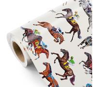 WRAPAHOLIC Racing Horses Wrapping Paper Roll - Mini Roll - 17 Inch x 16.5 Feet - Jockeys on Racehorses Design Perfect for Horse Racing, Men Gift, Birthday