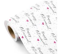 WRAPAHOLIC Retirement Wrapping Paper Roll - Mini Roll - 17 Inch x 16.5 Feet - Happy Retirement and Pink Heart Design, Perfect for Retiree, Colleagues, Party