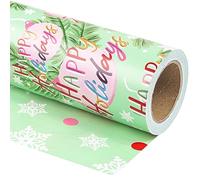 WRAPAHOLIC Reversible Christmas Wrapping Paper - Mini Roll - 17 Inch X 33 Feet - Happy Holiday Lettering with Christmas Ball Design for Chrsitmas, Holiday, Party Celebration