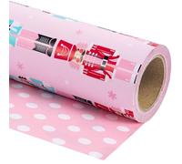 WRAPAHOLIC Reversible Christmas Wrapping Paper - Mini Roll - 17 Inch x 33 Feet - Pink Nutcracker Wrapping Paper and Polke Dot Design for Christmas, Holiday, Party Celebration