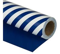 WRAPAHOLIC Reversible Wrapping Paper - Mini Roll - 17 Inch x 33 Feet - Navy and Stripes Design for Birthday, Holiday, Wedding, Baby Shower