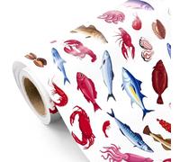 WRAPAHOLIC Seafood Ocean Wrapping Paper Roll - Mini Roll - 17 Inch x 16.5 Feet - Various Seashell Lobster Crab Octopus Fish Wrapping Paper for Boys Girls Kids Birthday, Baby Shower