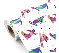 WRAPAHOLIC Skiing Wrapping Paper Roll - Mini Roll - 17 Inch x 16.5 Feet - Winter Sports Skier Wrapping Paper for Teenagers, Birthday, Sports Party, Team Celebration