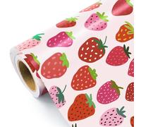 WRAPAHOLIC Strawberry Wrapping Paper Roll - Mini Roll - 17 Inch x 16.5 Feet - Sweet Strawberry Fruits Wrapping Paper for Summer, Birthday, Wedding, Bridal Shower