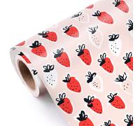 WRAPAHOLIC Strawberry Wrapping Paper Roll - Mini Roll - 17 Inch x 16.5 Feet - Sweet Strawberry Fruits Wrapping Paper for Summer, Birthday, Wedding, Baby Shower