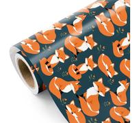 WRAPAHOLIC Woodland Fall Wrapping Paper - Mini Roll - 17 Inch x 16.5 Feet - Cute Fox Woodland Animal Wrapping Paper for Autumn, Thanksgiving, Party, Holiday