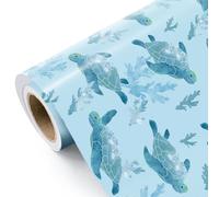 WRAPAJOLIC Sea Turtle Wrapping Paper Roll - Mini Roll - 17 Inch x 16.5 Feet - Under the Sea Wrapping Paper with Turtles and Coral Design Perfect for Boys Girls Kids Birthday, Baby Shower