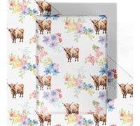 WRAPLULU Highland Cow Wrapping Paper - 4 Jumbo Sheets, 28 * 40 Inches - Floral Farm Animal Gift Wrap for Girls Women, Also Great for Birthday Baby Shower Mother’s Day Christmas Wedding