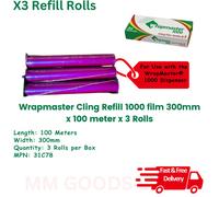 Wrapmaster 1000 Cling Film Refill 300 mm x 100 m (Pack of 3)