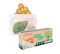 WRAPOK 100% Compostable Snack Bags Small Biodegradable Freezer Sandwich Storage Bag for Cookies Biscuits, 50 Count - 6.3 x 3.9 Inch