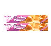 WRAPOK 2 x Baking Parchment Paper Roll Greaseproof Cooking Sheets White Non-Stick Pre-Cut Liners for Kitchen Home, 30 cm x 60 m