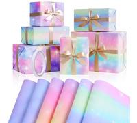 Wrapping Paper, 6 Sheets Rainbow Birthday Wrapping Paper Girls Gift Wrap with Tape for Women Wedding Valentine's Day Baby Shower Party Decor - 70x50cm