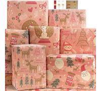 Wrapping Paper Christmas Wrapping Paper Xmas Wrapping Paper Sheets Xmas Gift Wrap Christmas Paper for Girl Women Fairy Girly,Eco Pink Kraft Santa Claus Elk Tree Snowman Holiday Wrap