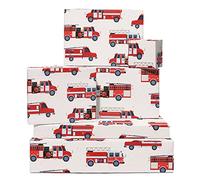 Wrapping Paper for Boys - 6 Sheets of Eco Birthday Gift Wrap - Fire Engine - Truck - GiftWrap for Kids - Comes with Fun Stickers - Recyclable - By Central 23