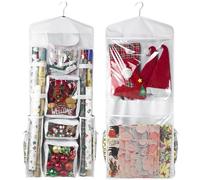 Wrapping Paper Organizer, Double-Sided Hanging, Over Door Gift Wrap Storage with Multiple Pockets, Side Pockets, Elastic Straps, Organize Ribbons, Bows, Tools, Space-Saving Closet,Cabinet Design,White