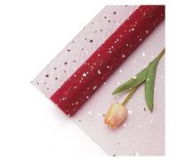 Wrapping Paper Roll,Sequins Star Moon Lace Mesh Organza Net Yarn Fabric DIY Scrapbook Valentines Day Gift Wrap Paper Crafts Flower Bouquet Wrapping Roll(Wine red)