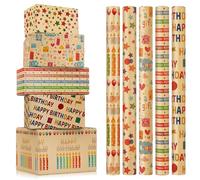 Wrapping Paper Rolls Birthday- 5 Rolls 43cm x 300cm Recyclable Happy Birthday Wrapping Paper Rolls Gift Wrap for Kids Girl Boy