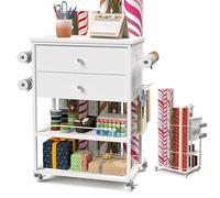 Wrapping Paper Storage Cart, Rolling Gift Wrap Station with Ribbon and Gift Bag Storage, Wrapping Paper Organizer Holder, Craft Organizers and Storage