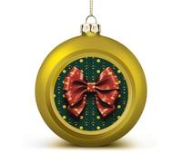 Wrapping Paper with Bow Christmas Ball Ornaments - Golden Shatterproof Plastic Vintage Rustic Xmas Tree Decorations Pendant for Family Holiday Wedding Party Xmas Hanging Decoration