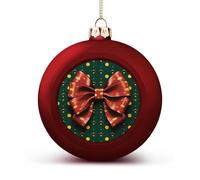Wrapping Paper with Bow Christmas Ball Ornaments - Red Shatterproof Plastic Vintage Rustic Xmas Tree Decorations Pendant for Family Holiday Wedding Party Xmas Hanging Decoration