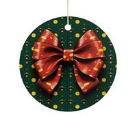 Wrapping Paper with Bow Double-Sided Ceramic Christmas Ornaments - Round Hanging Mini Xmas Tree Decorations, Ideas for Farmers, Rustic Home Decor for Indoor Outdoor Tree Decor