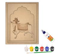 WRAPPING STUDIO MDF Board for Lippan Art - Pre-Marked Pichwai Cow in Jharokha Design Cutouts for Craft, Painting, DIY Projects - Eco-Friendly MDF Wood, 30x23 cm, with Colors and Glue