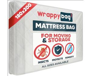 WRAPPYBAG - Plastic Mattress Protector Cover - Storage Bag with Flap - Mattress bags for Moving, Storage & Transport - Super King 180 x 200 cm