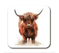 Wraptious Marie Brown Hangus Highland Cow Colourful Coaster Table Mat