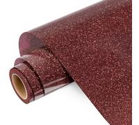 WRAPXPERT Dark Red Glitter Heat Transfer Vinyl Roll, Maroon Holographic Glitter HTV Vinyls, 25 x 155cm Sparkle Brugundy Iron on Vinyl for Heat Transfer Design, Shrits, Easy to Cut & Transfer, Wine Red