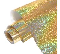 WRAPXPERT Holographic HTV Iron on Vinyl Gold Heat Transfer for T-Shirts, 12''x5ft Rolls Gold Vinyl for DIY Clothing,Stretchable & Washable
