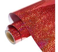 WRAPXPERT Holographic Red HTV Iron on Vinyl Shimmer Heat Transfer Vinyl for T-Shirts, 12''x5ft Holographic Glitter Vinyl Rolls for DIY Clothing Pattern,Stretchable & Washable