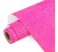 WRAPXPERT Pink Glitter HTV Heat Transfer Vinyl Roll, Neon Pink Glitter HTV, 25 x 155cm Sparkle Iron on Vinyl Rolls for Heat Press Design, Shrits,Easy to Cut & Transfer