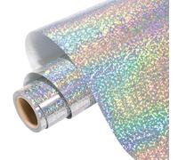 WRAPXPERT Silver Holographic HTV Iron on Silver Heat Transfer Vinyl for T-Shirts, 12''x5ft Holographic Glitter Vinyl Rolls for DIY Clothing Pattern,Stretchable & Washable