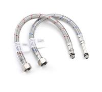 WRAS Approved 10mm x 15mm Compression 300mm Mono Flexible Connector Tails (Pair) - Braided Stainless Steel Monobloc Mixer Tap Tails for Kitchen & Bathroom, Hot & Cold
