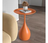 WRatx Metal Side Table with Tray Top, Small Round Coffee Table, Sofa Table,Modern End Table, Nightstand for Bedroom, Easy Assembly (Orange A)
