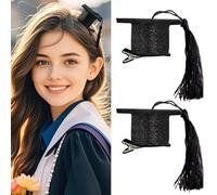 WRBAJIS Graduation Cap Hair Clips 2Pcs Mini Graduation Hat Hair Barrettes with Black Tassels Mortarboard Hair Pins Cute Hair Accessories for Graduates Graduation Party Favors