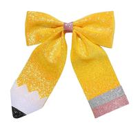 WRBAJIS Pencil Hair Bows Clips Glitter Yellow Pencil Bow Hair Barrettes Big Bows Alligator Clips Back to School Hair Accessories for Women Girls First Day of School Welcome Back Party Favor