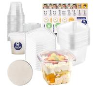 Wrbugukeji 20 Pcs Dessert Cups with Lids, Plastic Square Cheesecake Pots, Desert Cups for Dessert, Pudding, Fruit, Mousse and Ice Cream