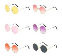 Wrbugukeji 6 Pcs Round Glasses, Style Rounds Coloured Lens Glasses, Round Sunglasses, Rounds Hippy Specs Sunglasses for Fancy Dress Hippie Costume Accessories
