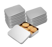 Wrbugukeji 8 Pcs Tins Containers,101 × 70 × 20 mm Metal Rectangular Small Tins with Lids, Metal Rectangular Storage Container for Candy Key Earrings Food Storage（Silver