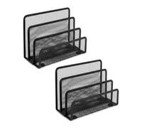 Wrbugukeji Letter Sorter File Holder, 2 Pcs Mesh Metal Mail Holder Countertop with 3-Slot, 17.5 x 13.8 x 7.8 cm Compact Desktop File Storage for Desk Paperwork Letters Mail Holders (Black)