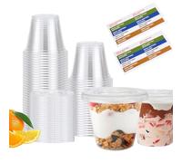 Wrbugukeji Plastic Dessert Cups, 50 Pcs Round Dessert Cup with Lids