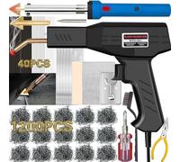 Wrdlosy 220W Plastic Welder, 1200PCS Staples 40PCS Rods Plastic Welding Kit, 5 in 1 Welding Tips Tape Sandpaper Wire Mesh Stand Metal Brush Screwdriver Plastic Welder Kit Bumper Repair Kit (Black)
