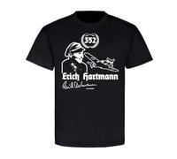 WRdrtFTYH Erich Hartmann Me109 Luftwaffe Knight's Cross Carrier Aviator Race Signature T-Shirt Black XL
