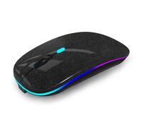 WREANU Wireless Bluetooth Mouse Rechargeable Laptop Mice with LED Lights Silent Slim Use(BT5.2 and 2.4G Portable USB Receiver)Dual Mode Computer Mouse for Laptop/iPad/Tablet/Apple/PC/Mac(Black Pearl)