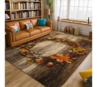 Wreath Area Rug, Fall Rustic Leaves Pinecones Fall Brown Non-Slip Aesthetic Rectangle Home Floor Carpet Rugs for Living Room Bedroom Kitchen Hallway Decor 5' X 7'