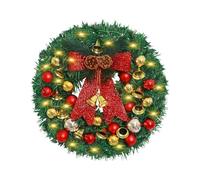 Wreath Artificial Christmas Wreath Red Gold With Lights Decorated With Bow, Bell, Ball Christmas Indoor Outdoor Decorations Garland(Warm light,40cm)