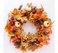 Wreath Artificial Wreath 50cm/20in Christmas Front Door Rattan Garland with Pumpkin Berries Pine Cone Maple Leaves for Thanksgiving Halloween Christmas Autumn Home Decoration