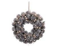 Wreath Christmas Decoration Green & Gold with Frosted Pattern - 36cm